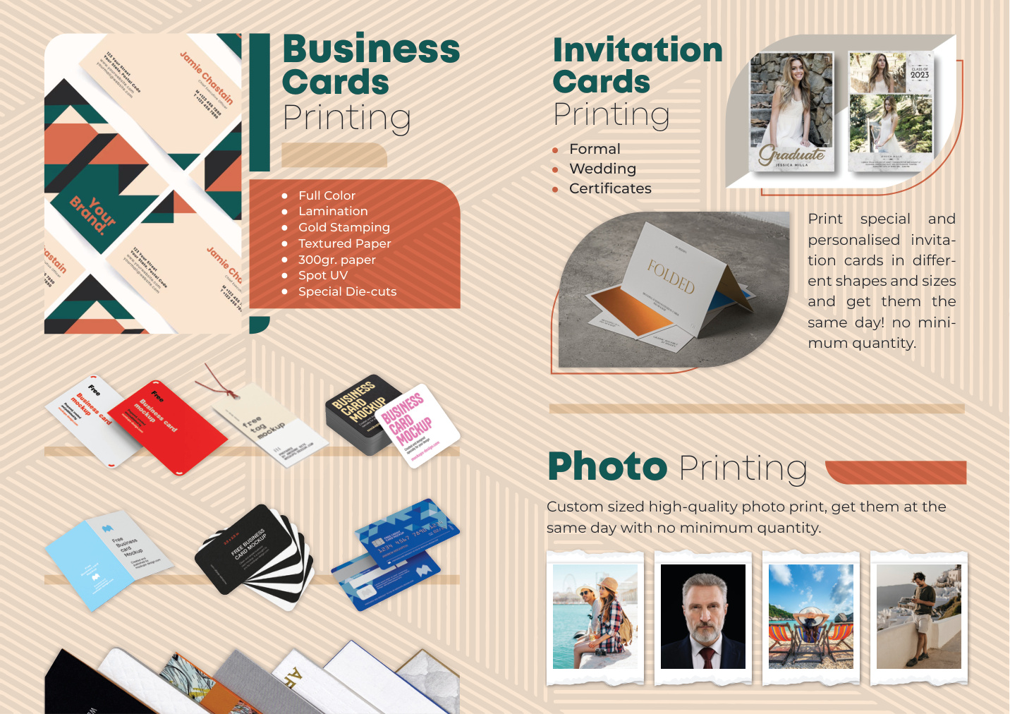 Business cards, invitations and photo printing